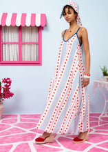Load image into Gallery viewer, Matina Dress Vis Blue Stripes Red Hearts Φόρεμα με Ζώνη & Τσέπες Petit Boutik