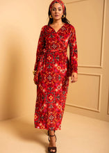 Φόρτωση εικόνας στο εργαλείο προβολής Συλλογής, Iris Wrap Dress Red Terracotta Folk Pixel Flower Βελούδινο Rip Φόρεμα Κρουαζέ Petit Boutik