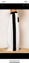 Load image into Gallery viewer, Black and White Cotton-blend side striped terry pants LESS SONDER FEELING