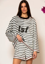 Load image into Gallery viewer, Striped blouse with logo print Black n White LESS SONDER FEELING