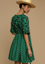 Load image into Gallery viewer, MINI DRESS SIFNOS (AMORGOS BIRD BLACK & GREEN PRINT) MELITTA