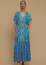 Load image into Gallery viewer, MAXI DRESS TINOS (SIFNOS BIRD BLUE PRINT) MELITTA