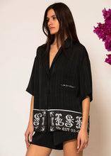 Load image into Gallery viewer, “Semedaki” Oversized Satin Shirt with logo print LESS SONDER FEELING