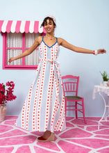 Load image into Gallery viewer, Matina Dress Vis Blue Stripes Red Hearts Φόρεμα με Ζώνη & Τσέπες Petit Boutik