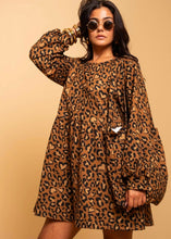 Φόρτωση εικόνας στο εργαλείο προβολής Συλλογής, Melina Mini Dress Brown Animal Print Leopar Φούτερ Φόρεμα με Τσέπες Petit Boutik