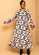 Φόρτωση εικόνας στο εργαλείο προβολής Συλλογής, Dolores Dress Εκρού Pixel Blue Aztek Velvet Φόρεμα με Ζώνη & Τσέπες Petit Boutik