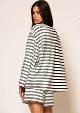 Load image into Gallery viewer, Striped blouse with logo print Black n White LESS SONDER FEELING