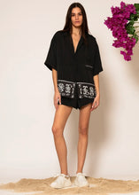 Load image into Gallery viewer, “Semedaki” Oversized Satin Shirt with logo print LESS SONDER FEELING