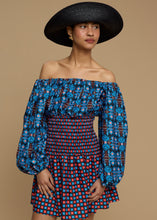 Load image into Gallery viewer, MINI DRESS KIMOLOS (AMORGOS BIRD BLACK & BLUE PRINT) MELIΤTA