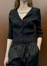 Load image into Gallery viewer, KNIT CARDIGAN WITH PEARLS BLACK MILKWHITE
