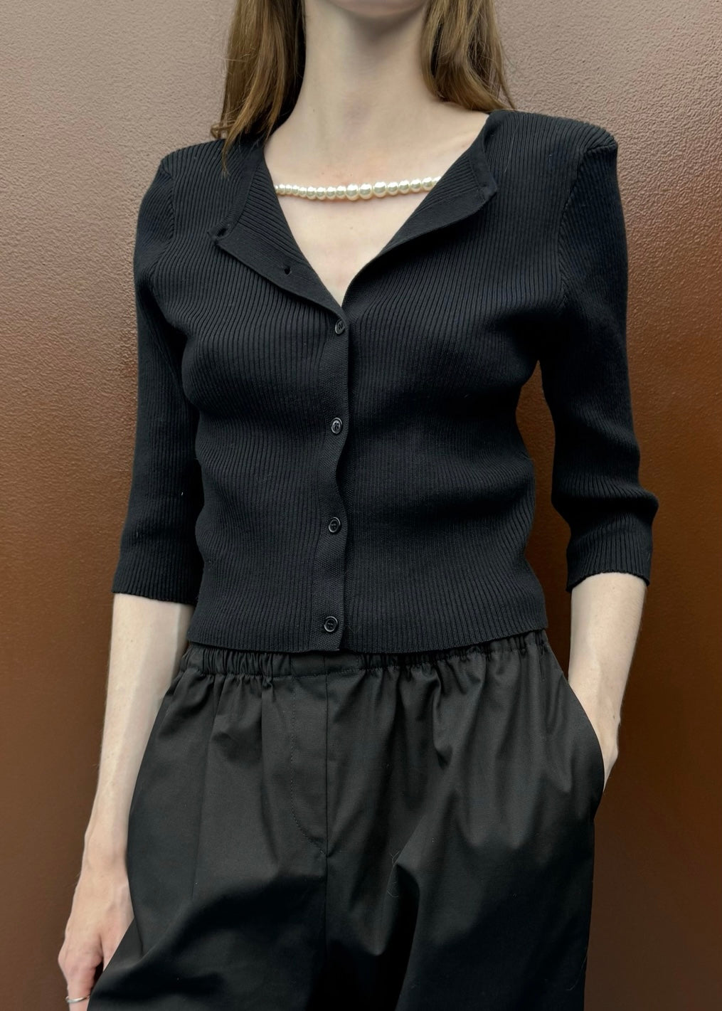 KNIT CARDIGAN WITH PEARLS BLACK MILKWHITE