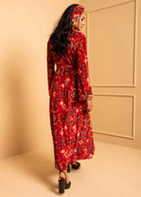 Φόρτωση εικόνας στο εργαλείο προβολής Συλλογής, Iris Wrap Dress Red Terracotta Folk Pixel Flower Βελούδινο Rip Φόρεμα Κρουαζέ Petit Boutik
