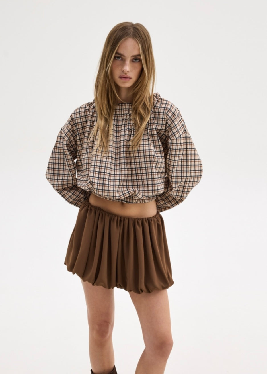 VIVIENNE TOP BEIGE PLAID SUNSETGO