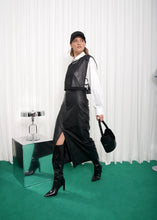 Load image into Gallery viewer, PURPOSE FAUX LEATHER MIDI SKIRT BLACK ARPYES

