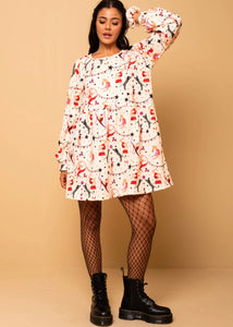 Melina Mini Dress Cream Circus Φούτερ Φόρεμα με Τσέπες Petit Boutik