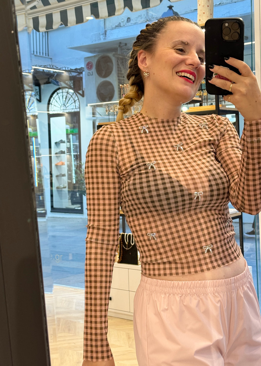 TOP MESH WITH BOWS PINK MILKWHITE