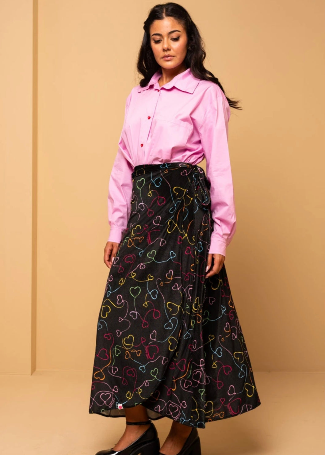 Klara Wrap Skirt Connecting Hearts Βελούδινη Ριπ Δετή Φούστα Petit Boutik