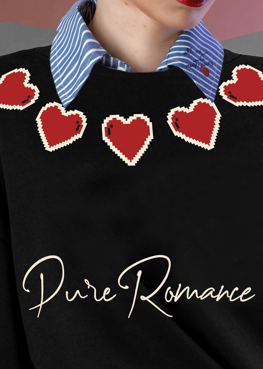 PURE ROMANCE SWEATSHIRT BLACK HEARTS BEEME