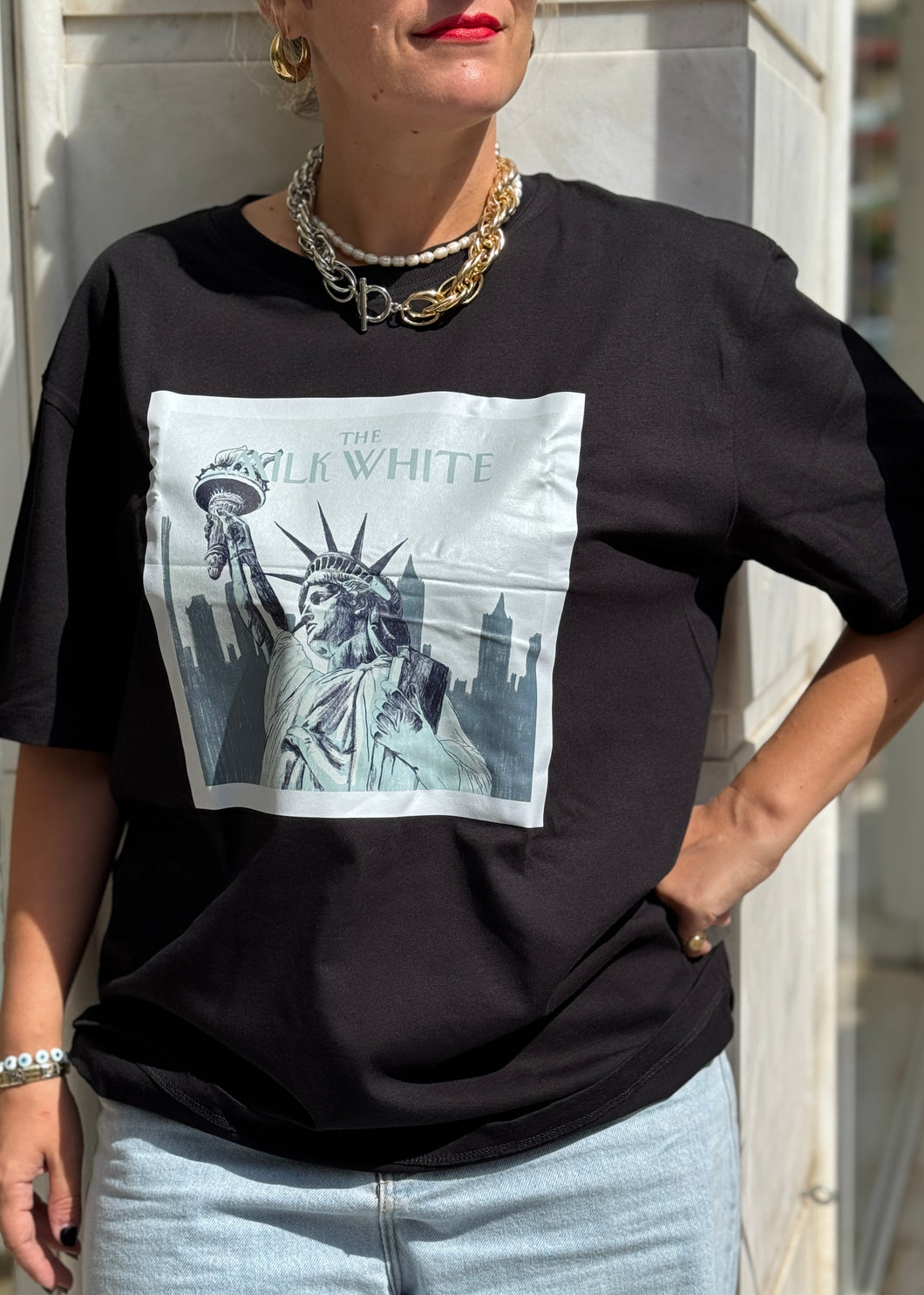 T-SHIRT STATUE OF LIBERTY BLACK MILKWHITE