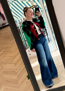 LILA CARDIGAN RED GREEN PALOMAS Y MARGARITAS