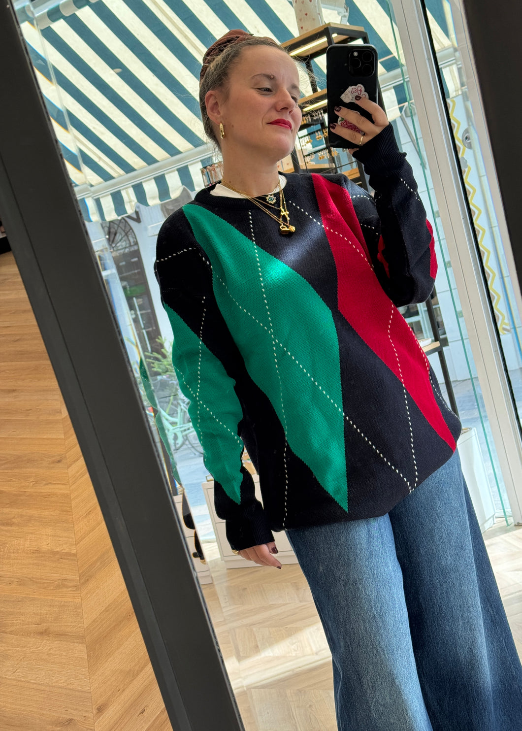 LILIAN SWEATER  RED GREEN PALOMAS Y MARGARITAS