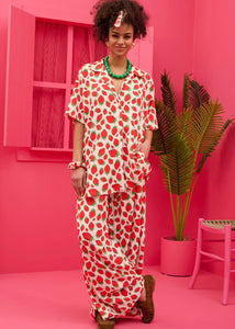 Lora Pants White Strawberries Παντελόνα με Τσέπες Petit Boutik