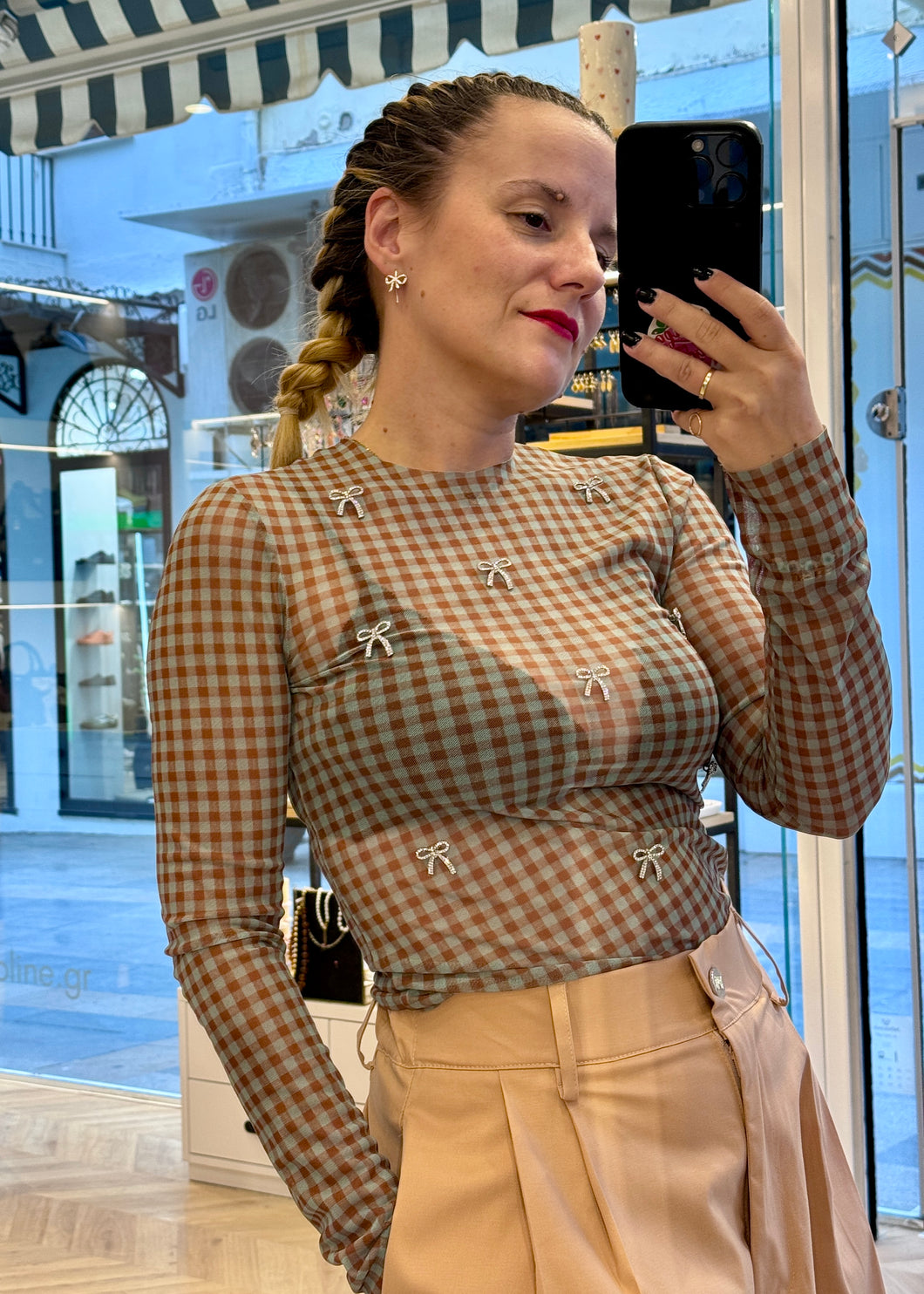 TOP MESH WITH BOWS GREEN MILKWHITE