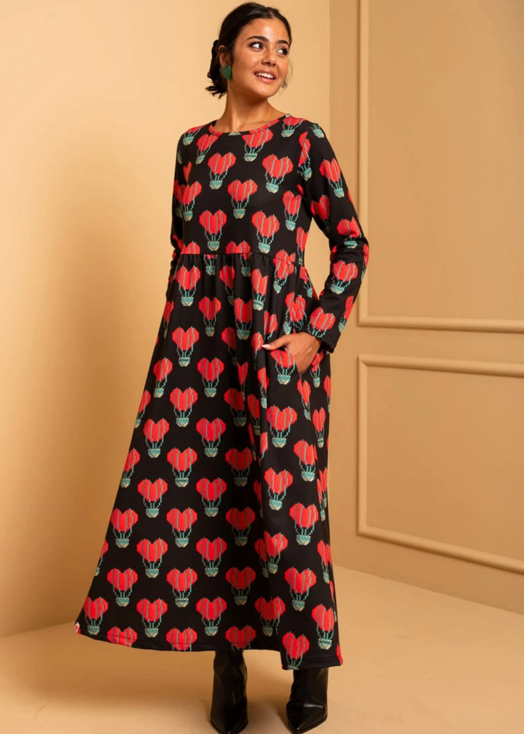 Isabella Dress Black Pixel Balloons Hearts Φούτερ Φόρεμα με Τσέπες Petit Boutik