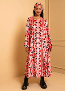 Dolores Dress Pink Pixel Flowers Velvet Rip Φόρεμα με Ζώνη & Τσέπες Petit Boutik