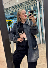 Φόρτωση εικόνας στο εργαλείο προβολής Συλλογής, JEAN JACKET WITH CRYSTALS BLACK MILKWHITE
