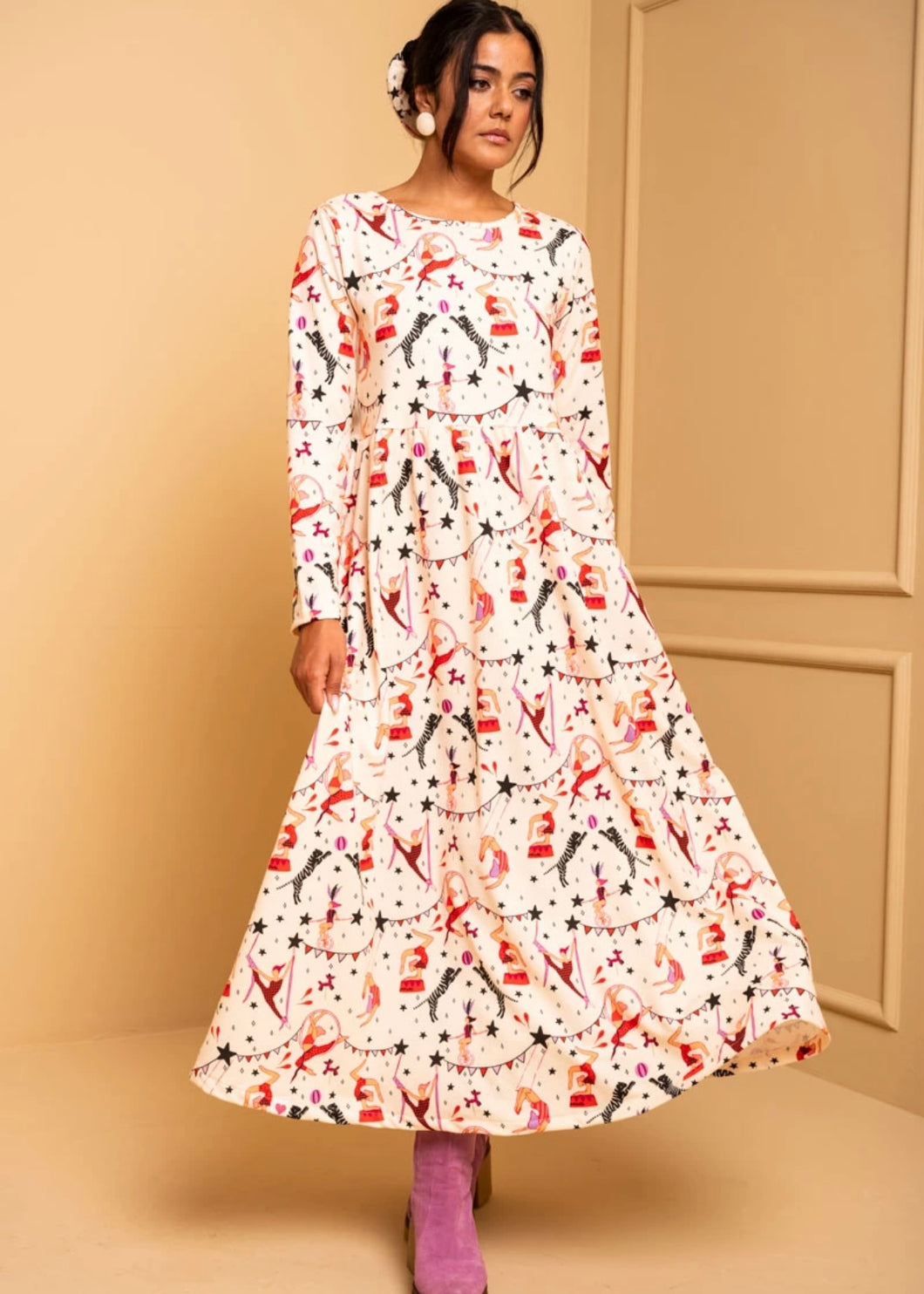 Isabella Dress Cream Circus Φούτερ Φόρεμα με Τσέπες Petit Boutik