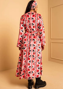 Dolores Dress Pink Pixel Flowers Velvet Rip Φόρεμα με Ζώνη & Τσέπες Petit Boutik