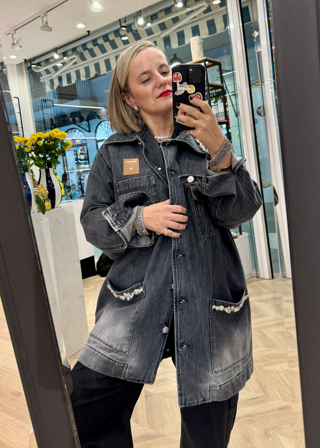 JEAN JACKET WITH CRYSTALS BLACK MILKWHITE