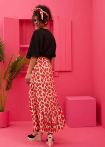 Ivy Wrap Skirt Vis Pink Strawberries Δετή Φούστα Με Βολάν Petit Boutik