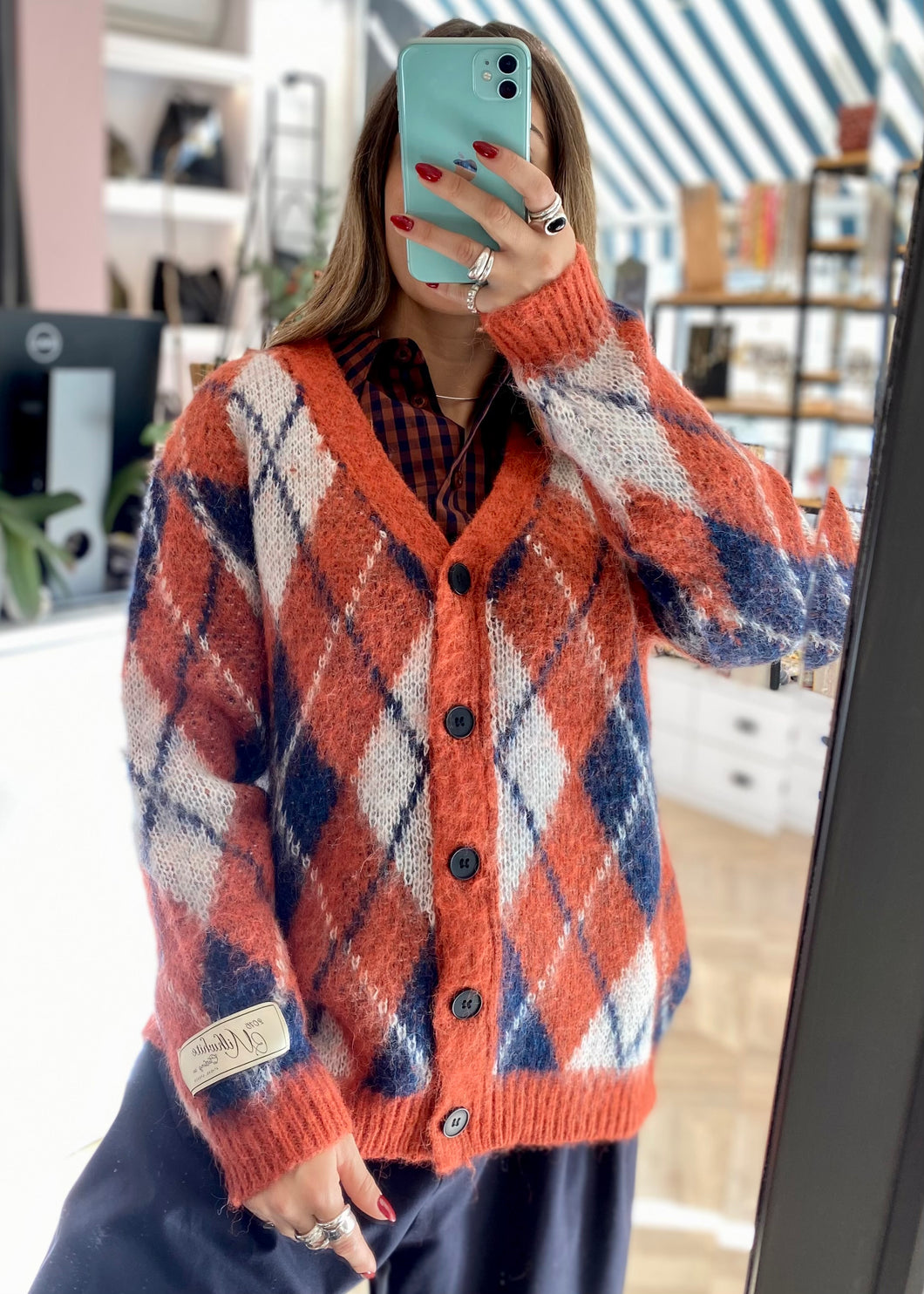 PLAID CARDIGAN GRAPEFRUIT MILKWHITE