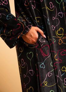 Dolores Dress Black Connecting Hearts Velvet Rip Φόρεμα με Ζώνη & Τσέπες Petit Boutik