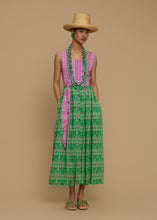 Load image into Gallery viewer, MAXI DRESS SYROS (KARAVAKI MIX GREEN/PURPLE PRINT) MELITΤA
