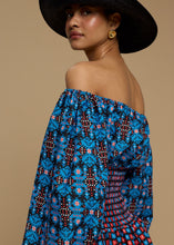 Load image into Gallery viewer, MINI DRESS KIMOLOS (AMORGOS BIRD BLACK &amp; BLUE PRINT) MELIΤTA
