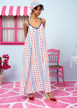 Load image into Gallery viewer, Matina Dress Vis Blue Stripes Red Hearts Φόρεμα με Ζώνη &amp; Τσέπες Petit Boutik
