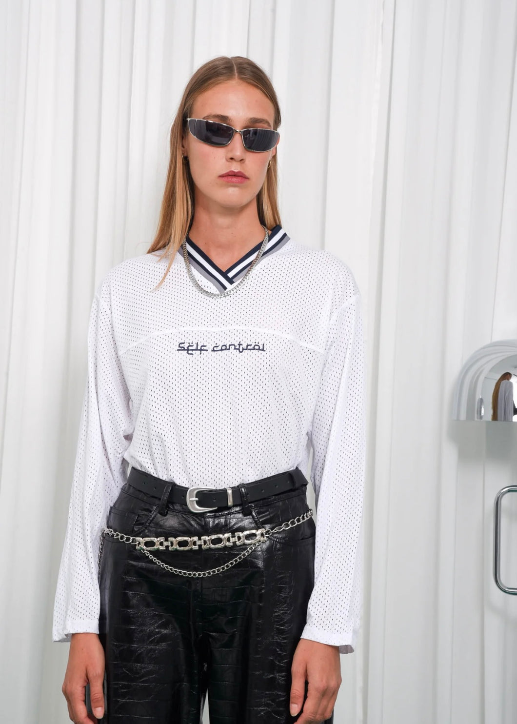 SELF CONTROL LONG SLEEVE MESH BLOUSE ARPYES