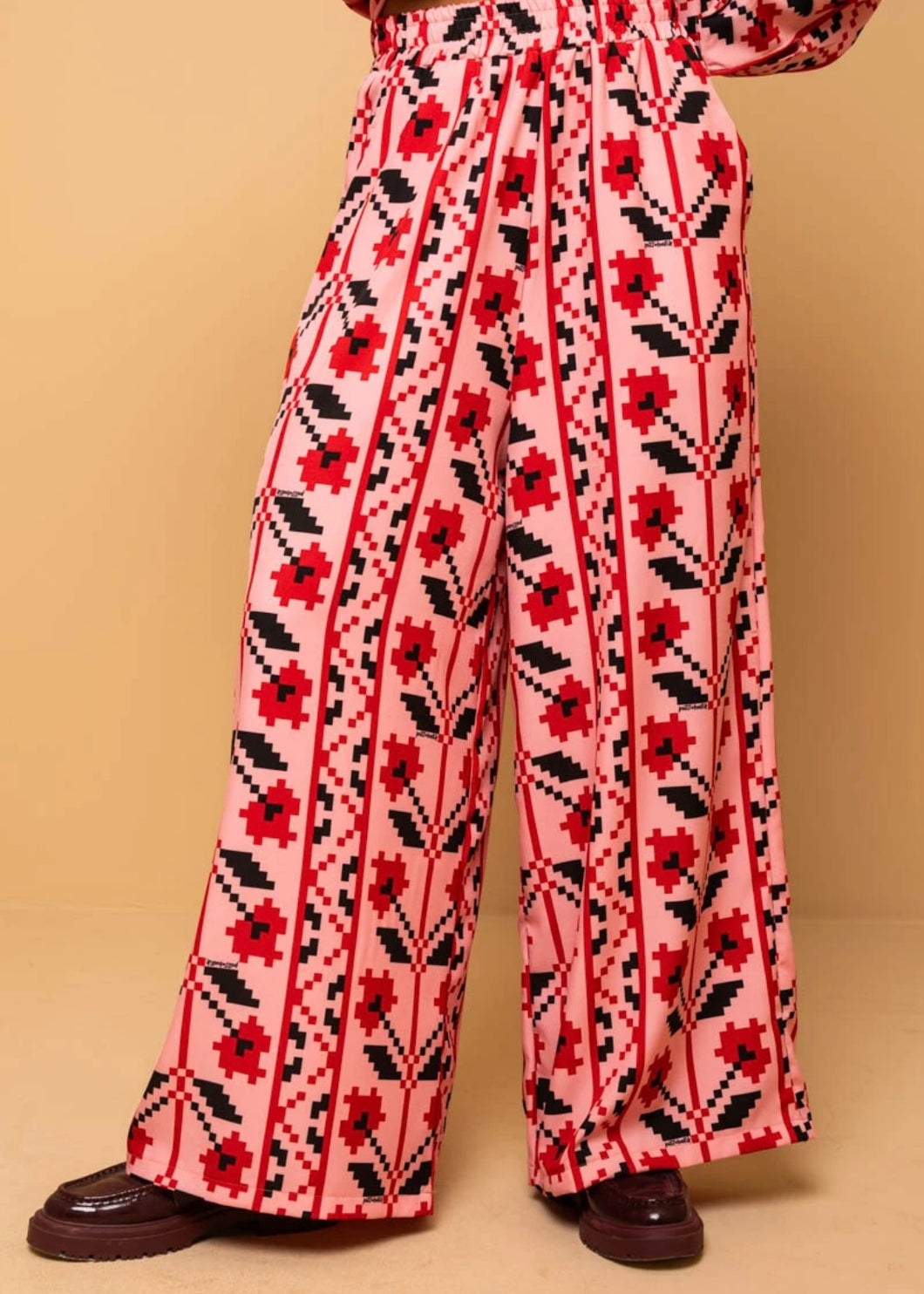 Lisa Pants Pink Pixel Flowers με Τσέπες Petit Boutik