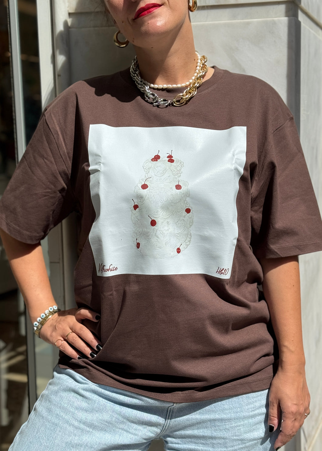T-SHIRT HB10 BROWN MILKWHITE