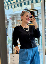 Load image into Gallery viewer, KNIT CARDIGAN WITH PEARLS BLACK MILKWHITE
