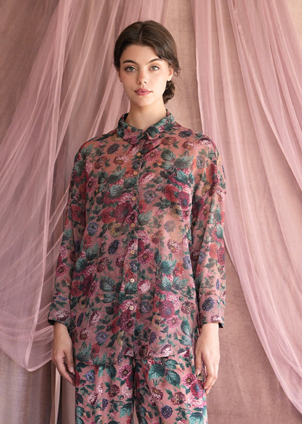 BIANCA SHIRT DARK PINK FLORAL MADAME SHOUSHOU