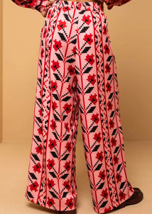 Lisa Pants Pink Pixel Flowers με Τσέπες Petit Boutik