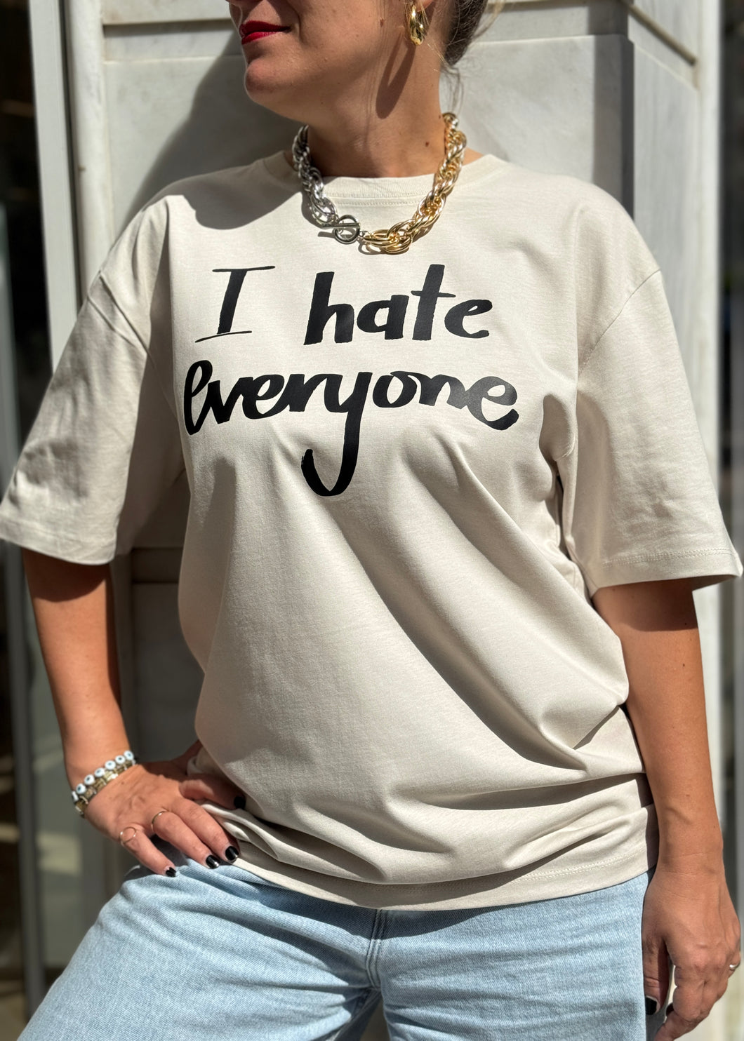 T-SHIRT I HATE EVERYONE BEIGE MILKWHITE
