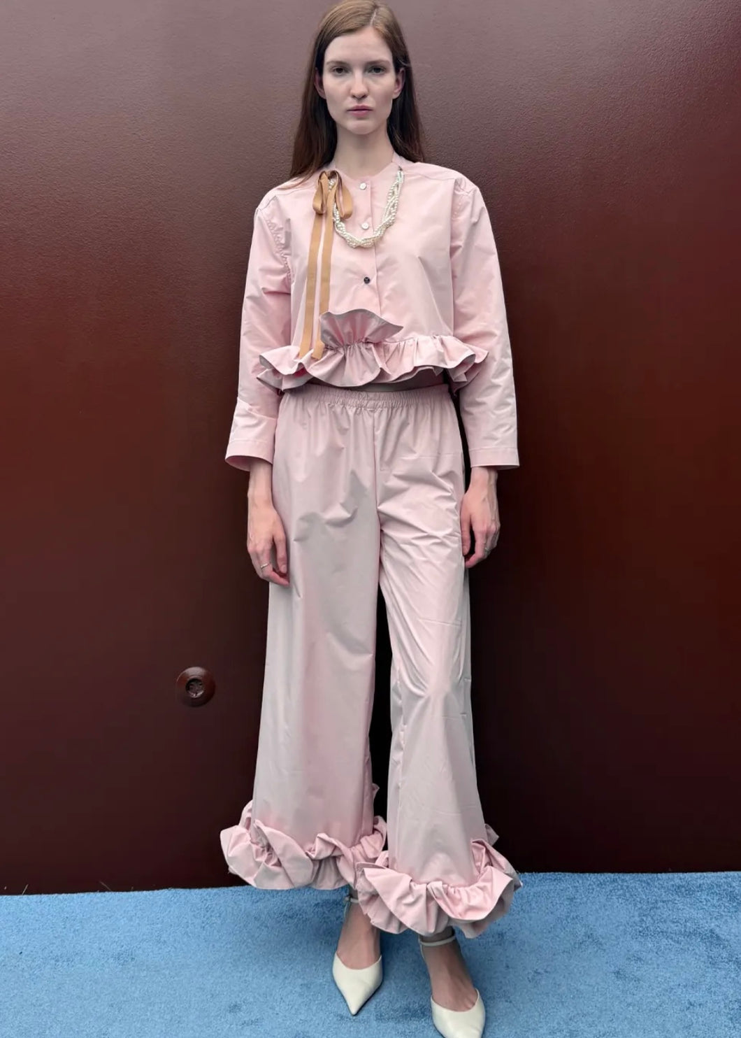 PINK PANTS WITH FLOWERS MILKWHITE