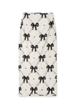 Load image into Gallery viewer, MIDI BOW SKIRT WITH CRYSTALS (BLACK BOWS) MILKWHITE
