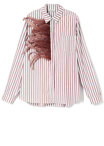 OVERSIZED STRIPED SHIRT WITH FEATHERS (BROWN STRIPES) MILKWHITE