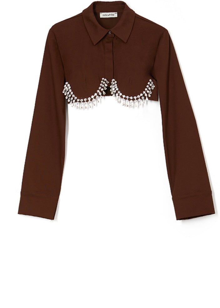 CLASSIC CROPPED TOP WITH CRYSTALS BROWN MILKWHITE